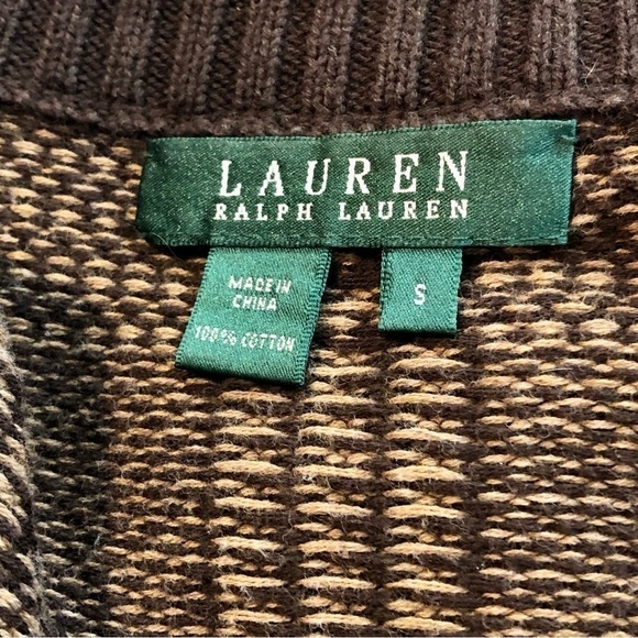 Lauren Ralph Lauren brown plaid zip front cotton sweater S - Picture 8 of 10